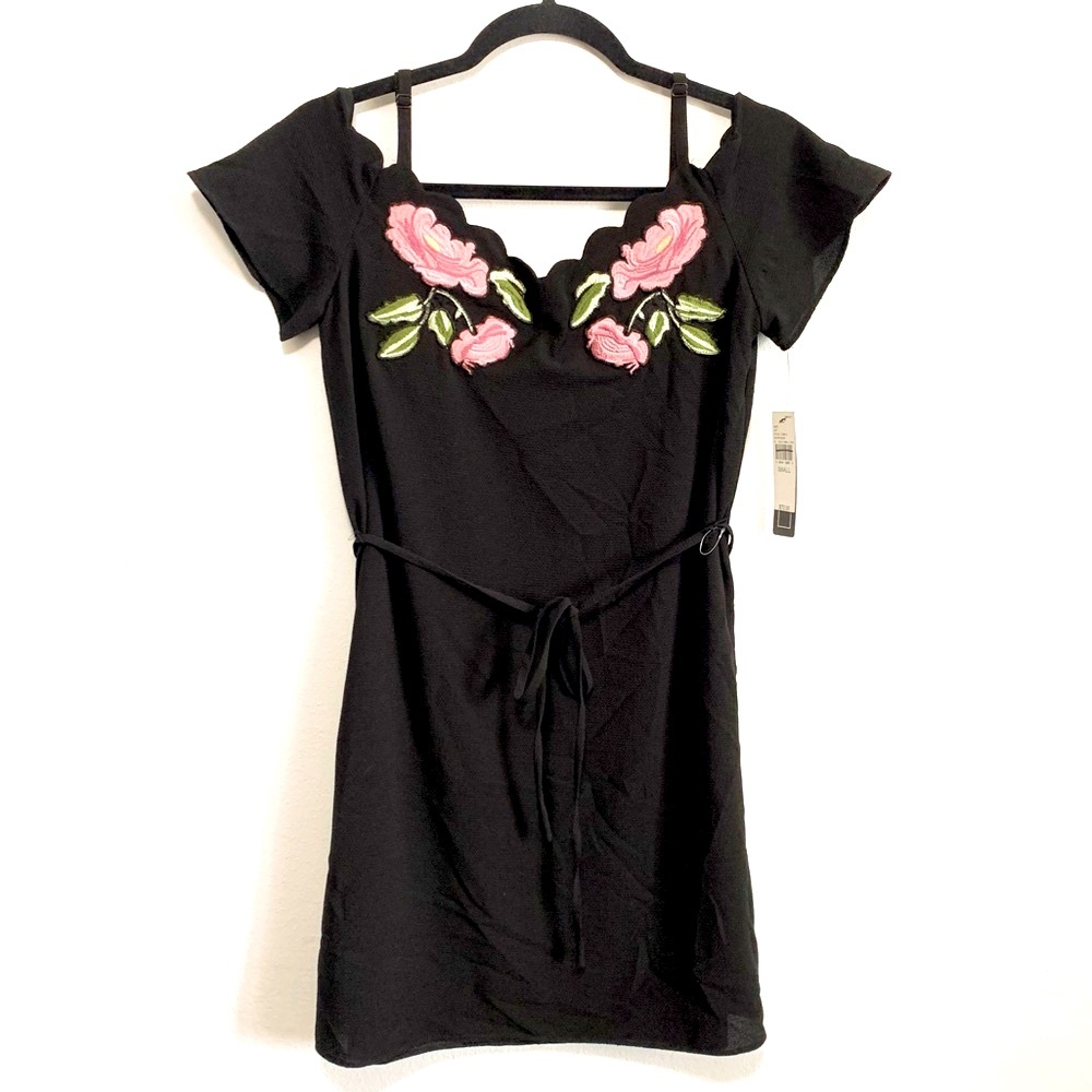 A.Buyer Embroidered Floral Cold Shoulder Mini Dress